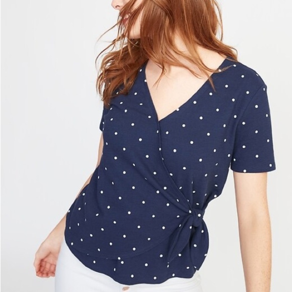 Old Navy Navy Blue Polka Dot Knot Top